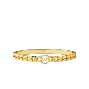 MK 14K Gold-Plated Sterling Silver Pavé Logo Curb Link Bangle