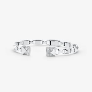 MK Precious Metal-Plated Sterling Silver Pavé Open Hinge Bangle