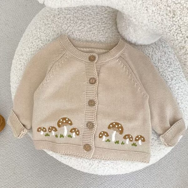 Mushroom Embroidered Cotton Knitted Cardigan