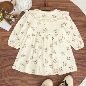 Autumn and Winter Girls' Baby Doll Collar Floral Sweet
