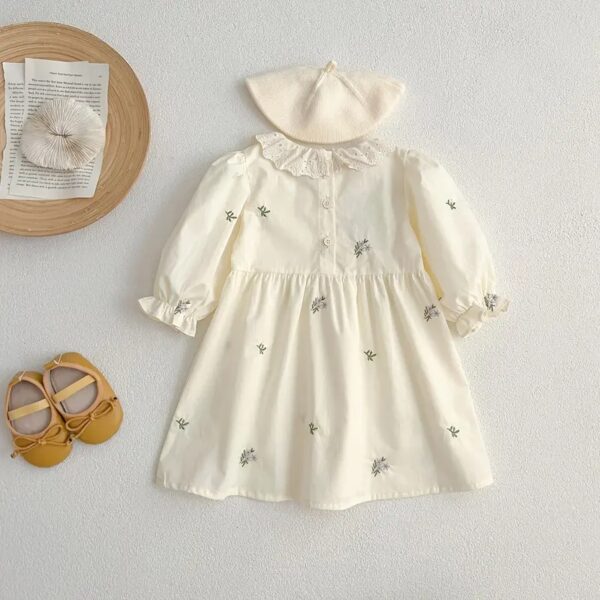 Girls' Spring/Fall Pastoral Print Lace Trim Collar Petal Long Sleeve Casual Dress