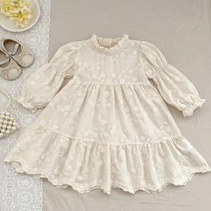 Korean Style Long Sleeve Embroidered Cake Dress