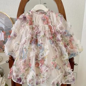 Girls' Spring New Korean Style Bubble Sleeve Fairy Princess Dress