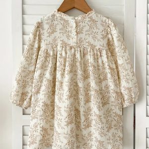 Girls' Vintage Floral Print Ruffled Sleeve Princess Dress