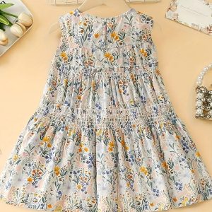 Girls' Floral Print Sleeveless Summer Dress