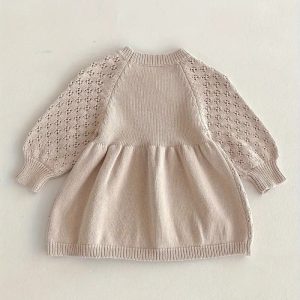 Girls' Beige Winter Knit Dress