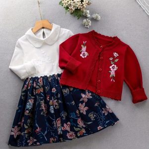 Girls' Spring and Autumn Two-Piece Set (crimson)