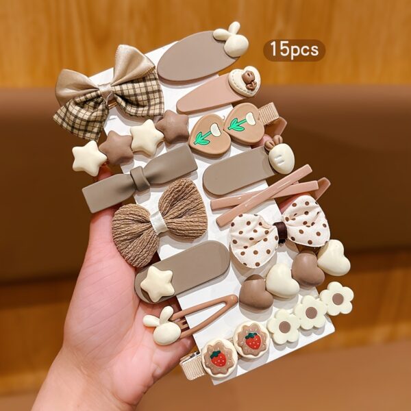 15pcs Chic Coffee Brown Bow Hair Clips