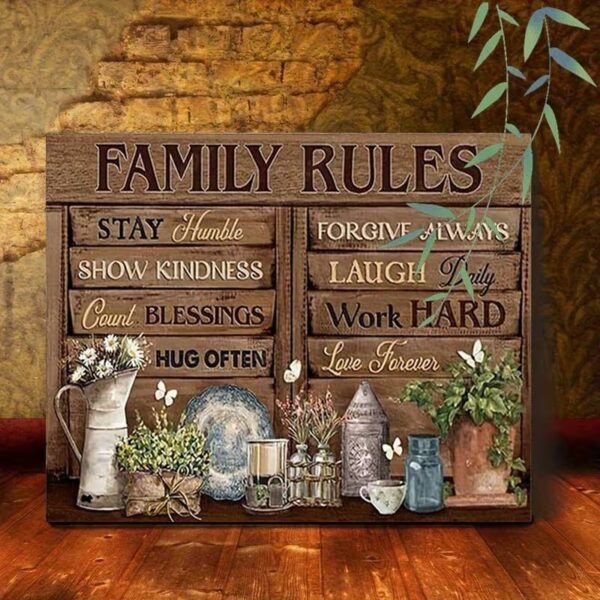 Family Rules Wooden Framed Canvas Art