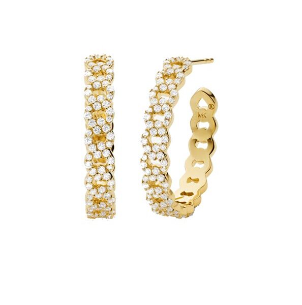 MK 14K Gold-Plated Sterling Silver Pavé Curb Link Hoop Earrings