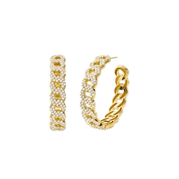 MK 14K Gold-Plated Sterling Silver Pavé Curb Link Hoop Earrings Gold