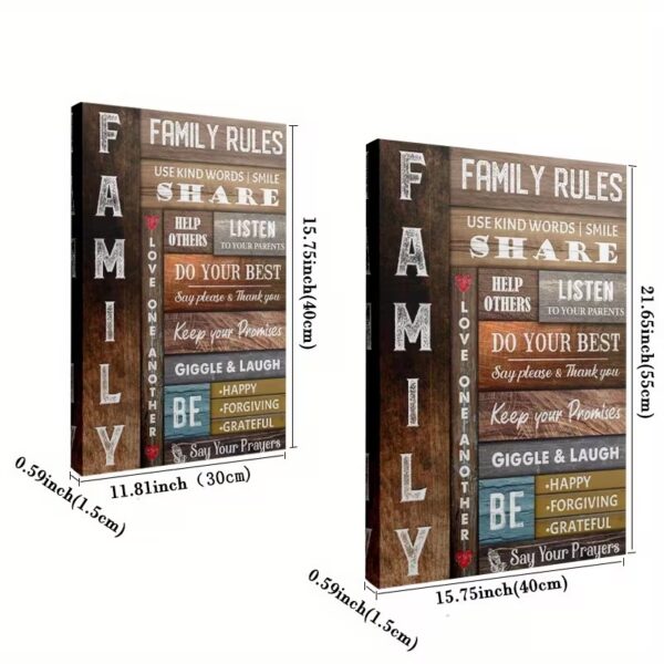 1pc Inspirational Family Rules Canvas Wall Art with Rustic Wooden Frame