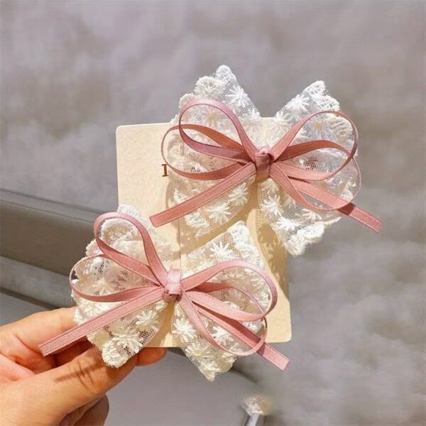 2pcs HIMOP Sweet Lace Bowknot Hair Clips