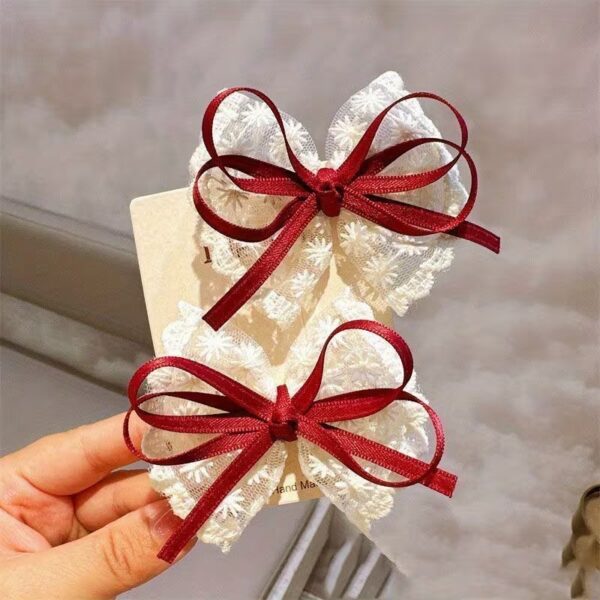 2pcs HIMOP Sweet Lace Bowknot Hair Clips