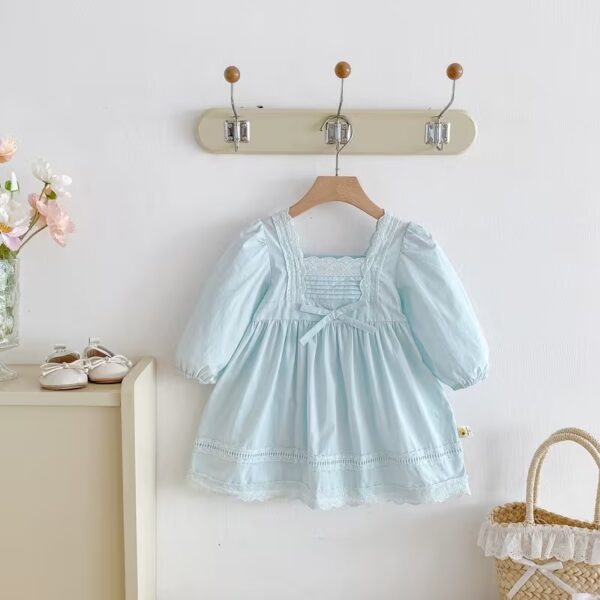 Princess Dress with Square Neck & Lace Trim