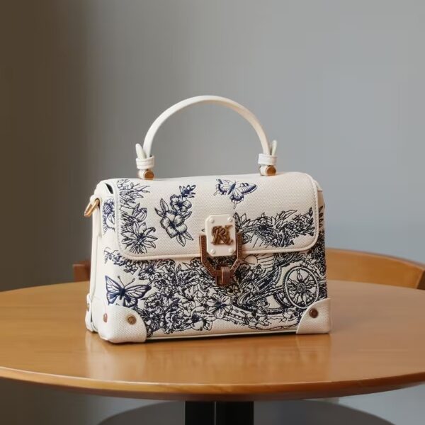 Elegant White Floral Embroidered Women's Handbag