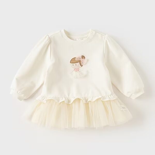 DAVE&BELLA Girls' Princess Dress with Ruffled Mesh Skirt & Smiling Face Bow Accent