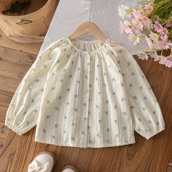 Country Style Floral Print Vertical Stripe Long Sleeve Shirt