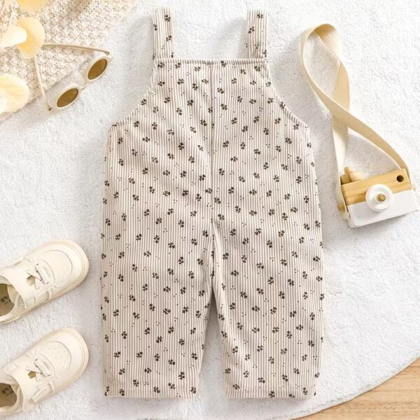 Unisex Corduroy Overalls with Floral Pattern