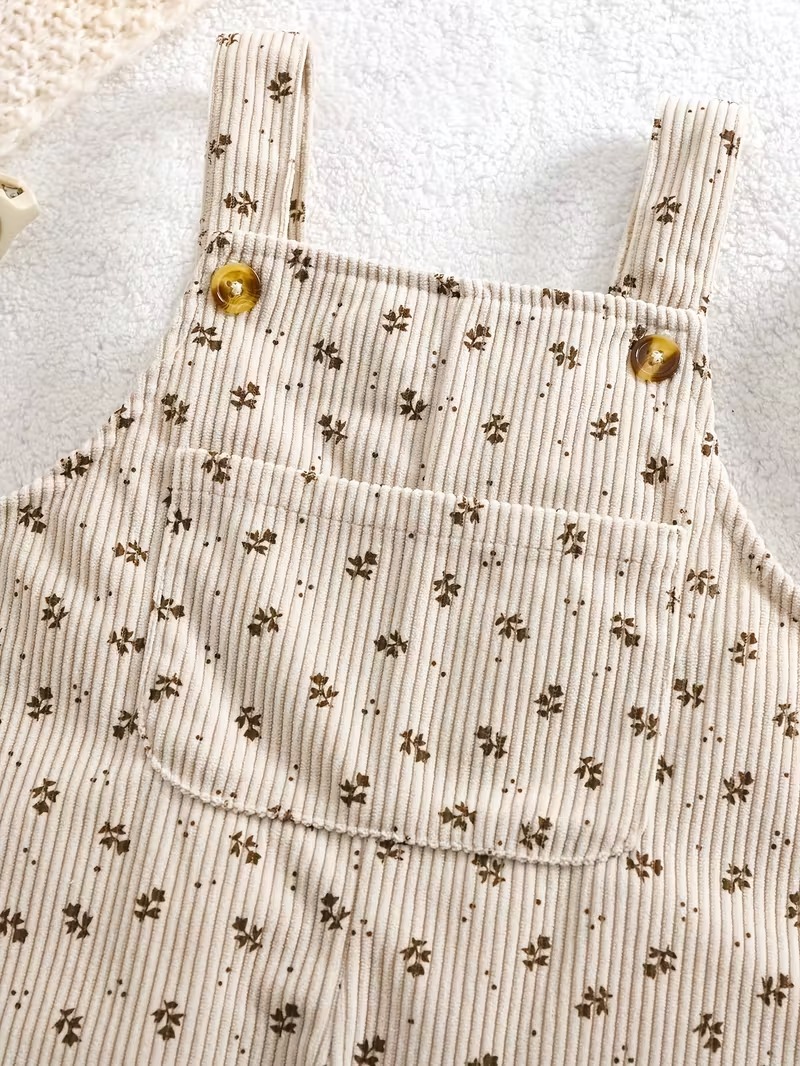 Unisex Corduroy Overalls with Floral Pattern - Image 4