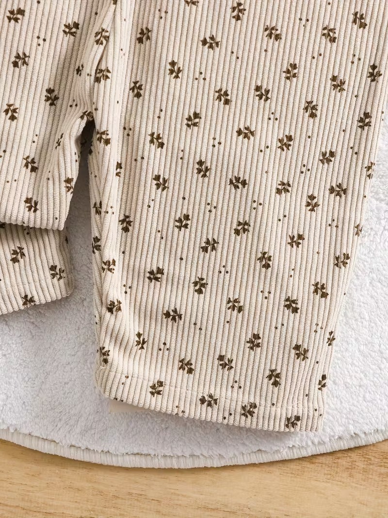 Unisex Corduroy Overalls with Floral Pattern - Image 2