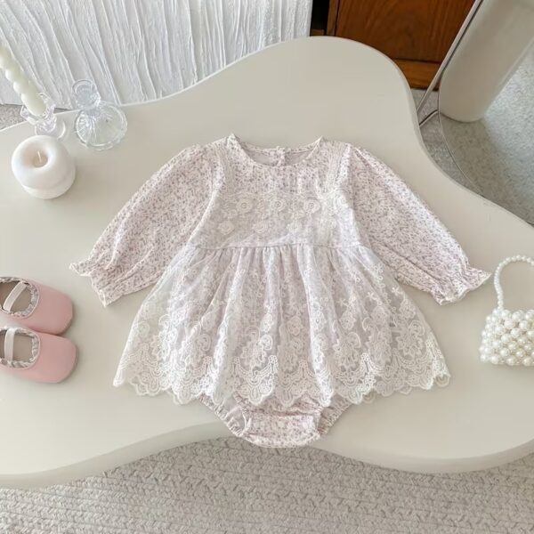 Contrast Lace Princess Triangle Romper Dress
