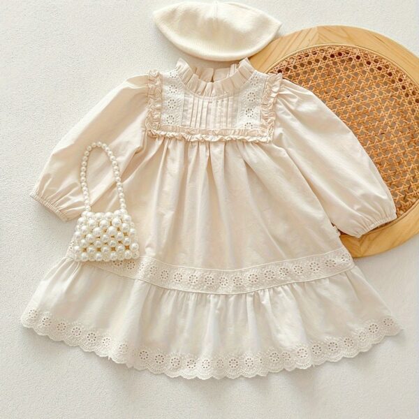 Elegant Retro Style Ruffled Long Sleeve Cotton Dress