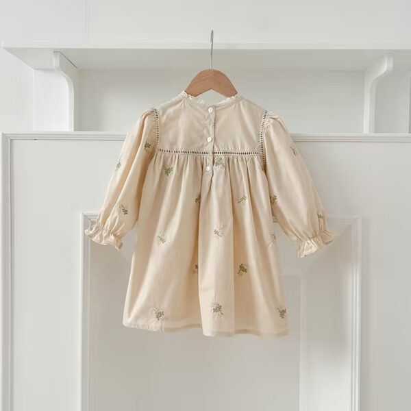 Vintage Floral Embroidered Lace Trim Long Sleeve Dress