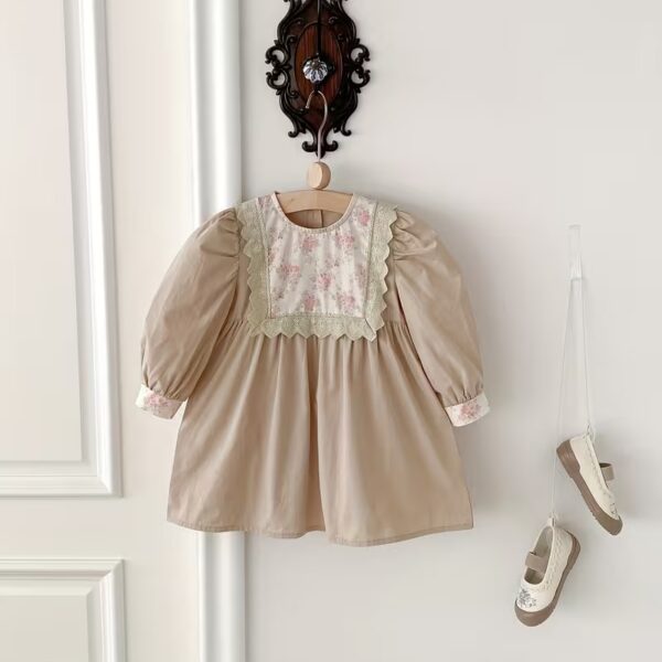 Princess Dress with Ruffled Neckline & Flared Skirt