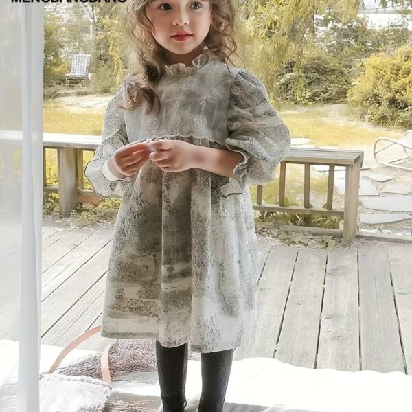 Long Sleeve Dress with Lace Trim & Keyhole Neckline