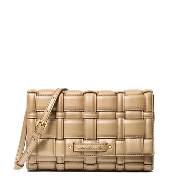 MK Ivy Large Woven Crossbody Bag - Caramel