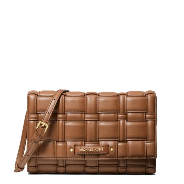 MK Ivy Large Woven Crossbody Bag - Brown