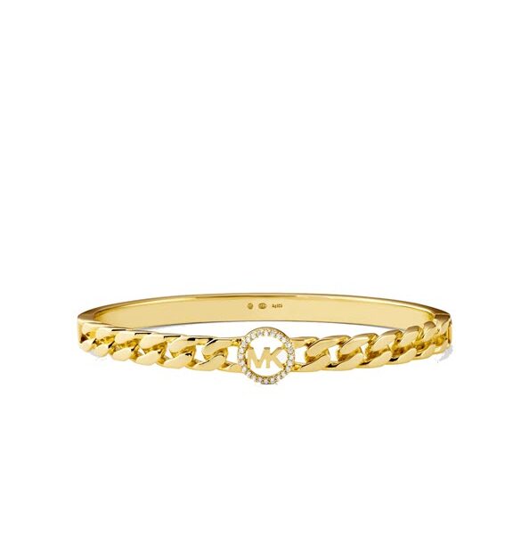 MK 14K Gold-Plated Sterling Silver Pavé Logo Curb Link Bangle